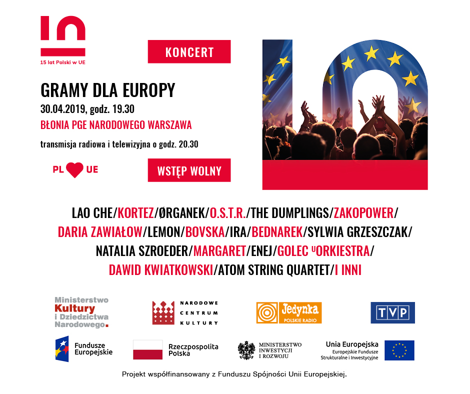 Zaproszenie na koncert Gramy dla Europy - 30 kwietnia na Błoniach PGE Narodowy