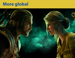 More global. The Witcher characters: Geralt of Rivia and Ciri. CD Projekt SA