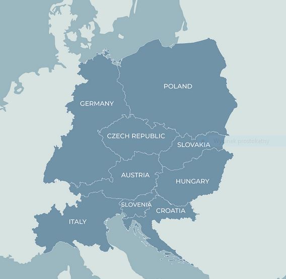 Mapa programu Interreg Europa Środkowa 2021-2027