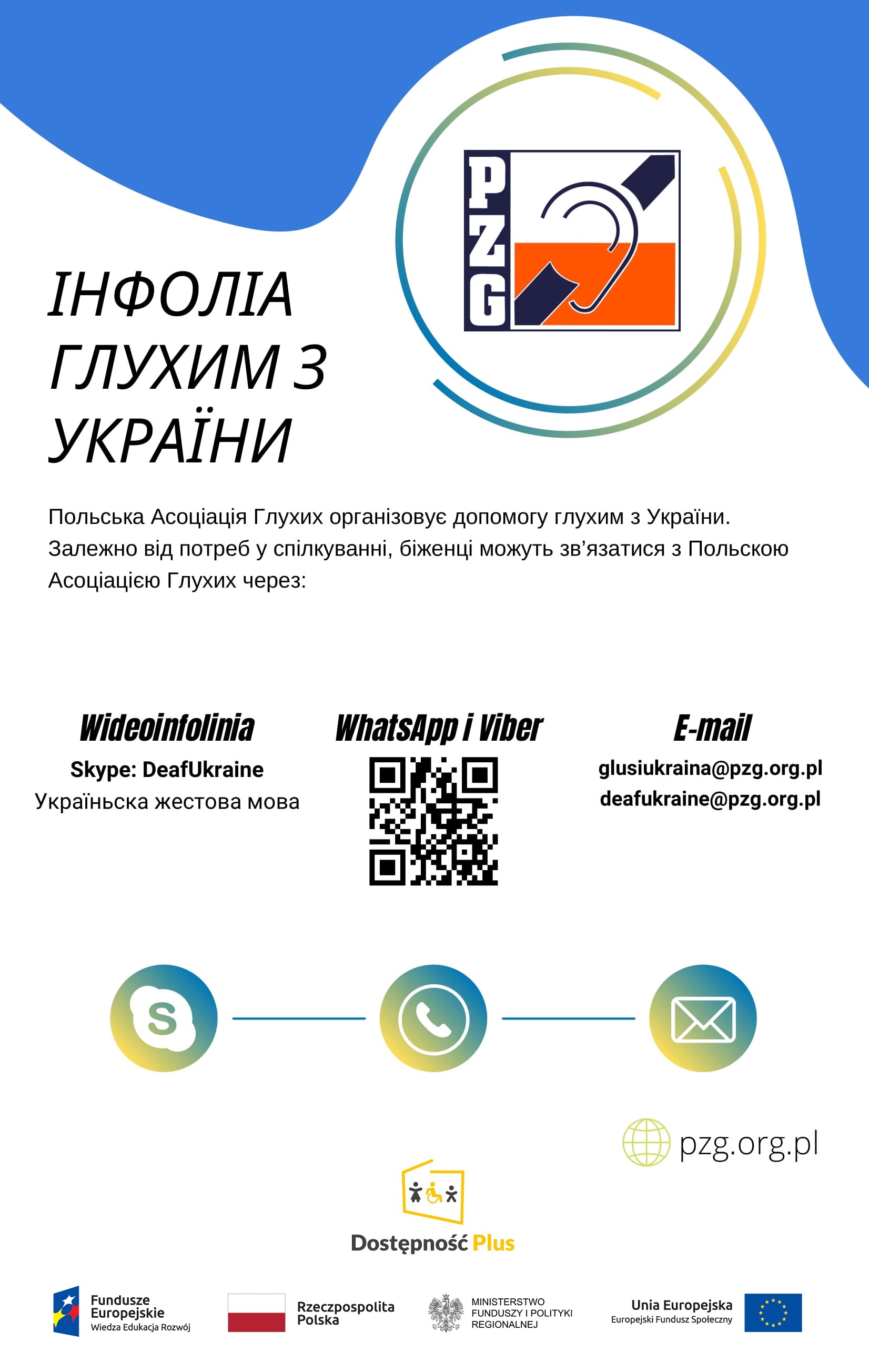 Pomoc Ukraina Głusi grafika w języku ukraińskim