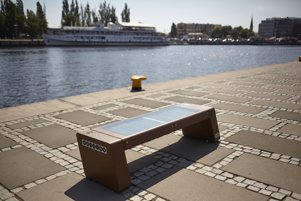 Solar bench at a wharf in Szczecin
